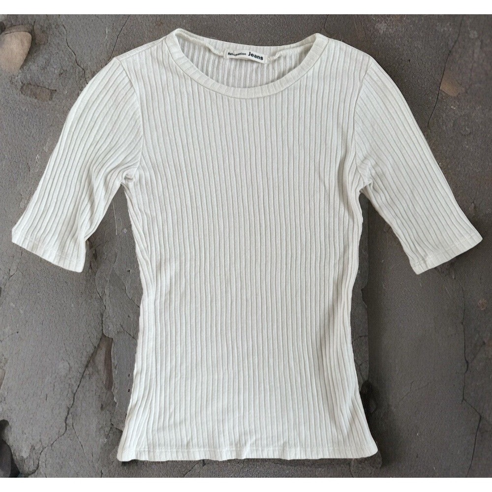 Reformation Leanne Knit Square Neck Top | Ivory | XS